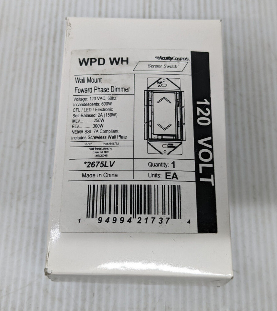 Aculty Controls Sensor Switch WPD WH Wall Mount Foward Phase Dimmer 2675LV
