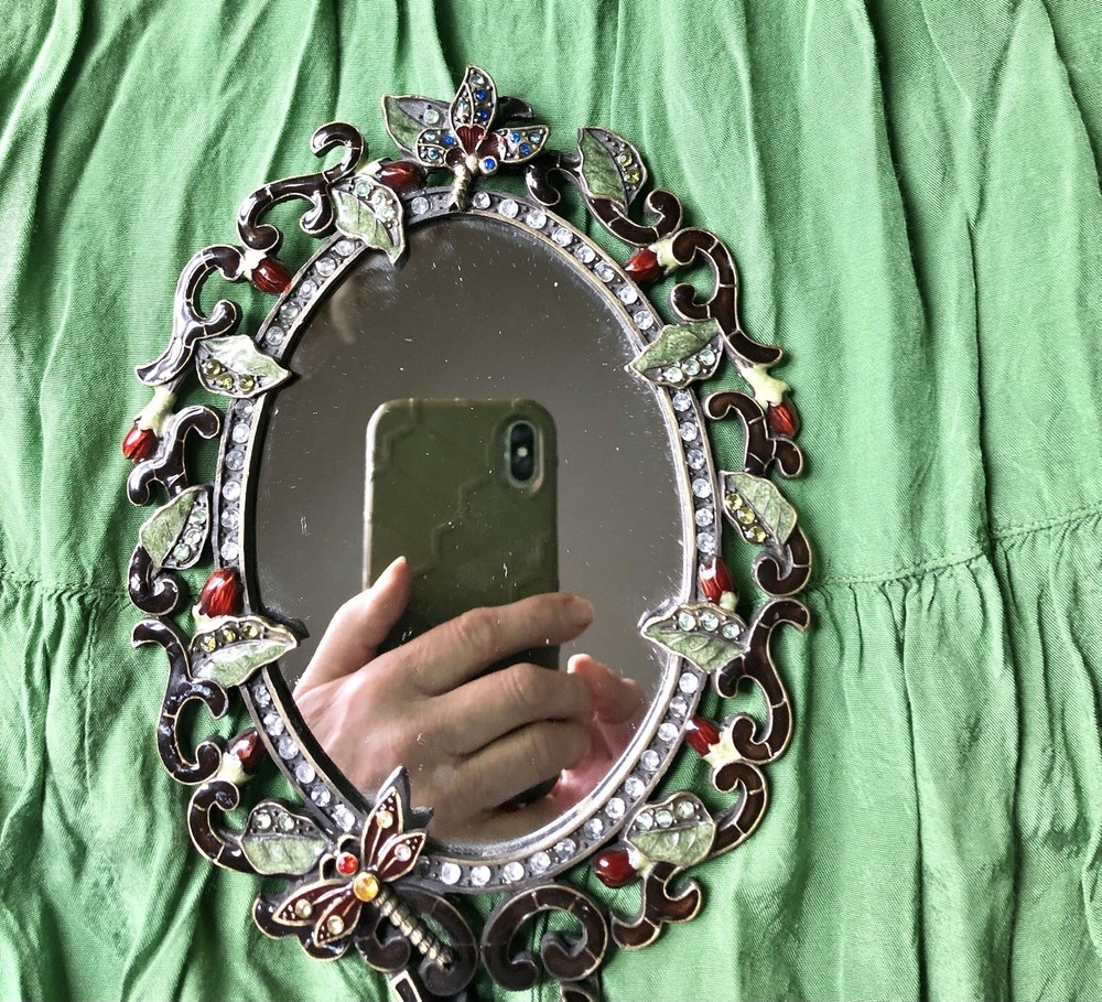 Handheld Vintage jeweled Seeking Mirror