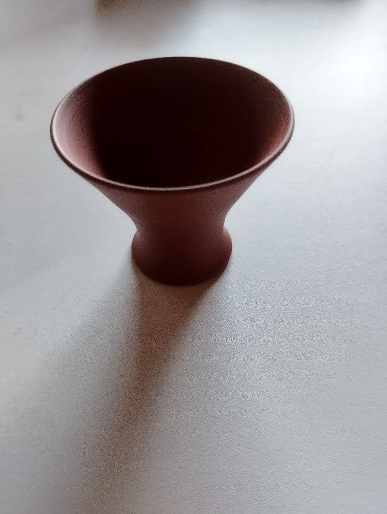 Reddish-brown ceramic sake bottle and 4-piece choko set