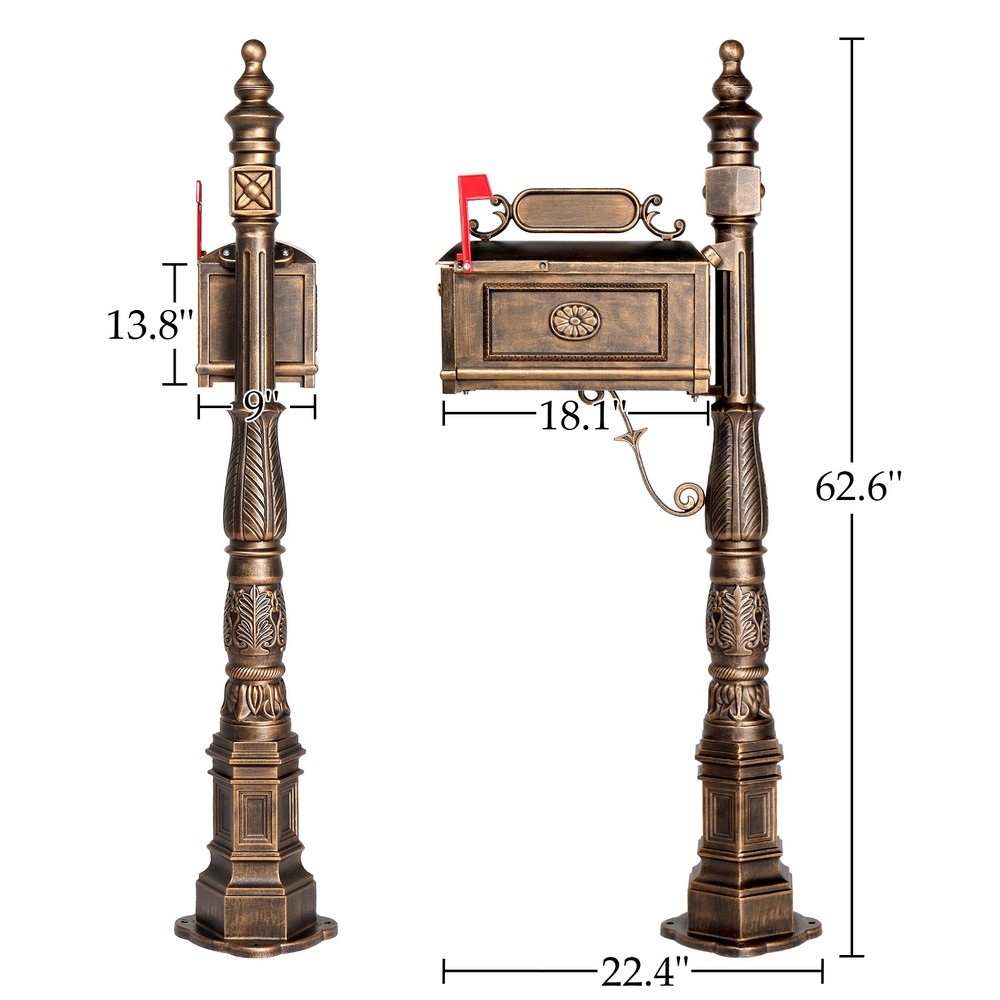 Decorative Post Mailbox Heavy Duty Rust-free Cast Aluminum Construction, Bronze