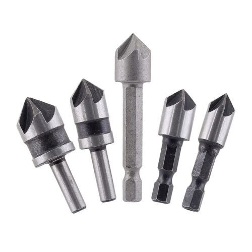 5pc Chamfer Countersink Deburring Drill Bit Set Crosshole Cutting Metal Tool Kit