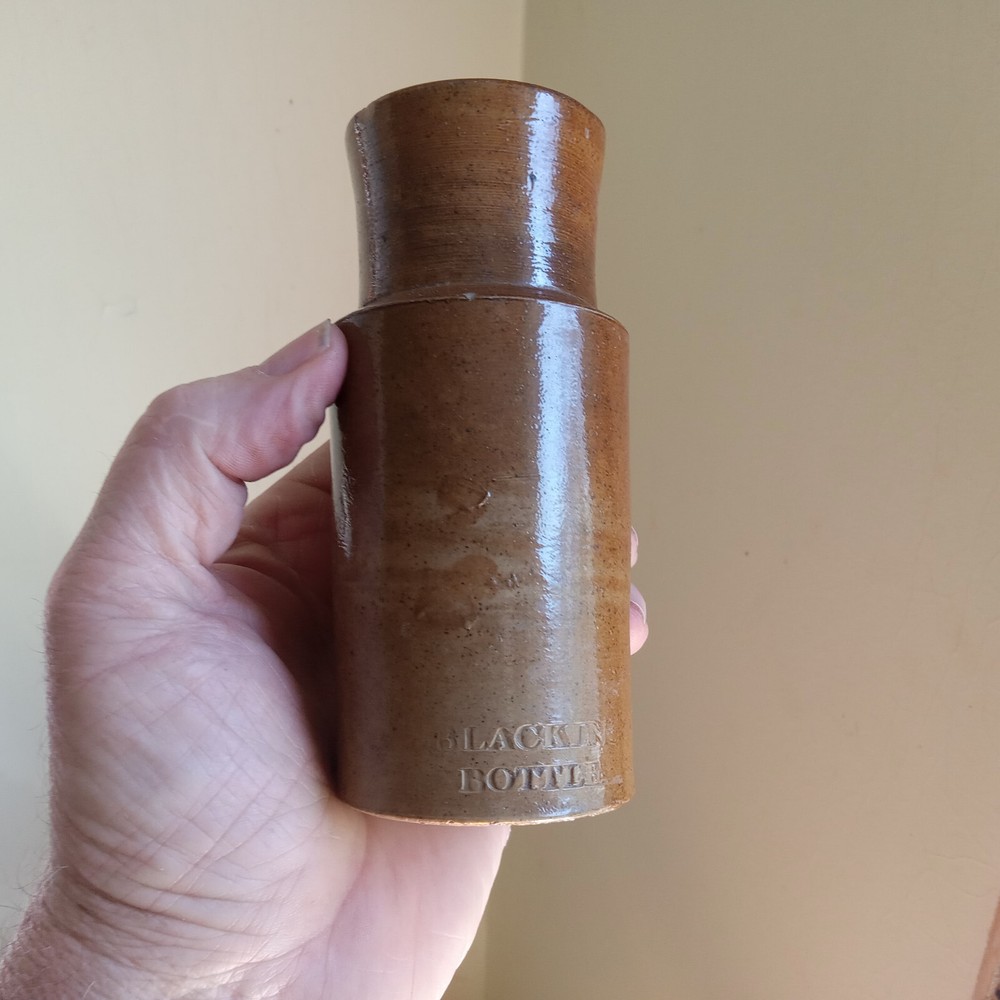 1870s BLACKING BOTTLE EMBOSSED STONEWARE WIDE MOUTH BOOT BLACKING BOTTLE