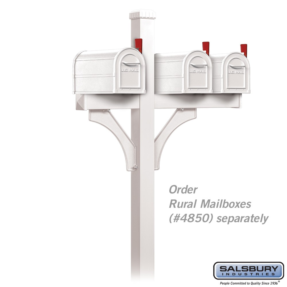 Salsbury Deluxe Mailbox Post-2 Sided ,(3)Mailboxes-In-Ground Mounted-White