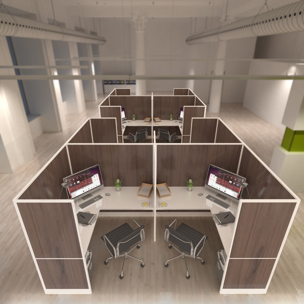 6x6 Laminated Cubicles-51″ H- 4 MAN (QUAD) Open Space Laminated Office Workst...