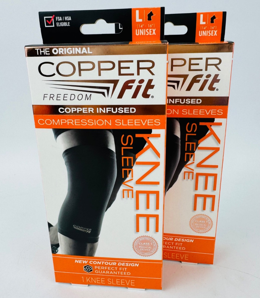 Copper Fit Freedom Knee Compression Sleeve Large 2 Pack