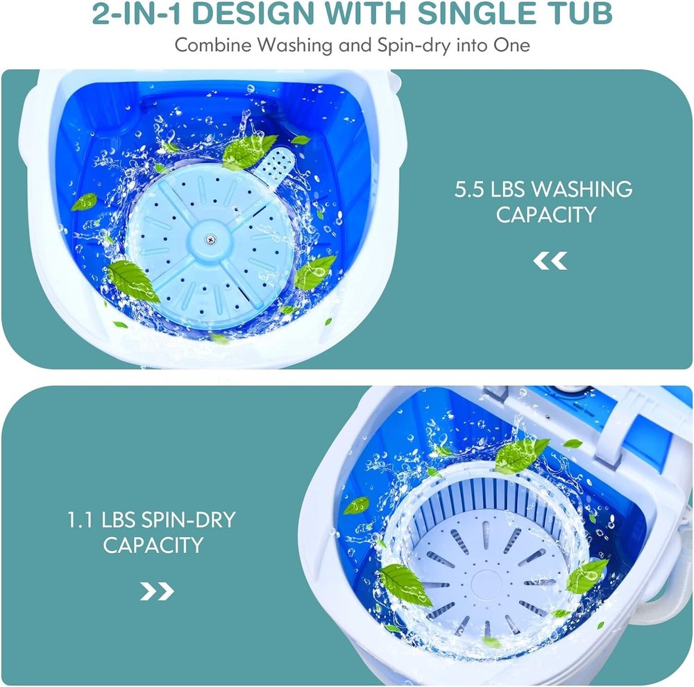 Energy Efficient Mini Washer & Spinner Combo - 5.5lbs Capacity, Portable Design