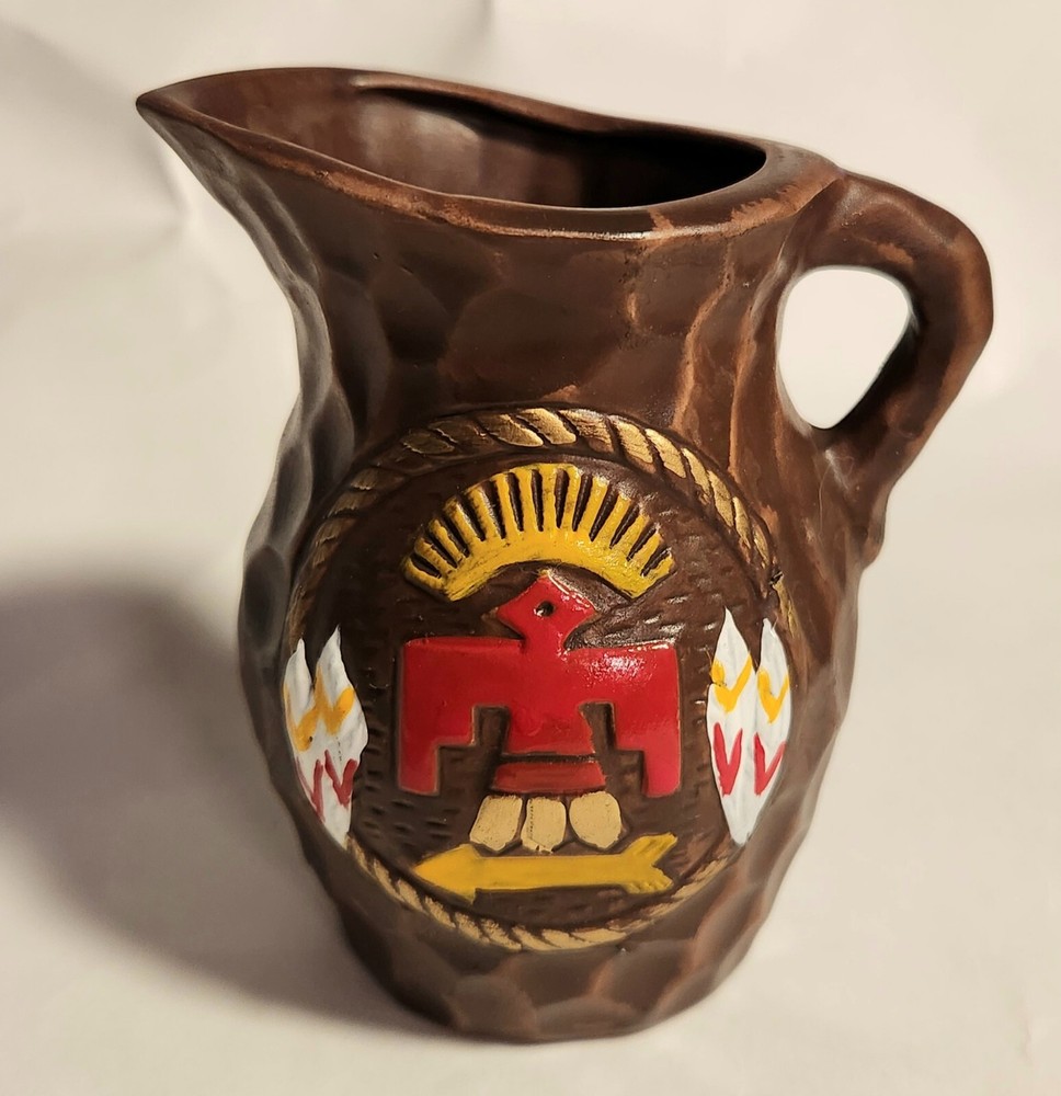 Ceramic Brown Painted Creamer Indiginous Thunderbird Crest JAPAN