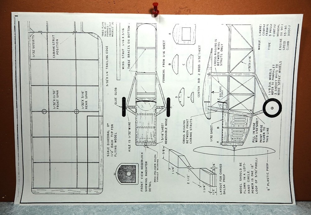 SPERRY MONOPLANE BALSA FREE FLIGHT MODEL AIRPLANE PLANS 20" WINGSPAN