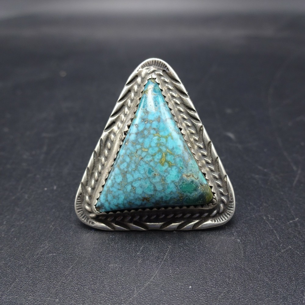 Vintage Sterling Silver TURQUOISE with Webbed Matrix RING size 7 Triangle