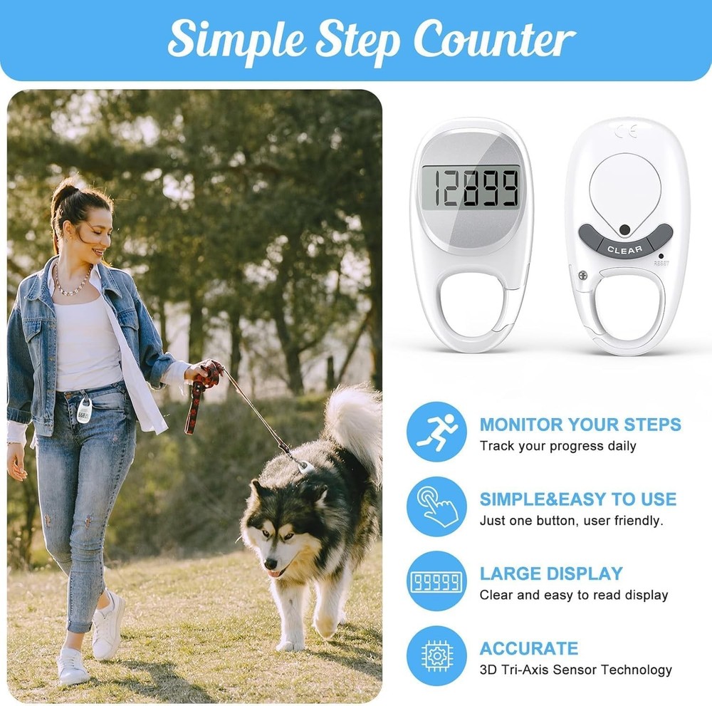 Simple Pedometer Step Tracker with Carabiner