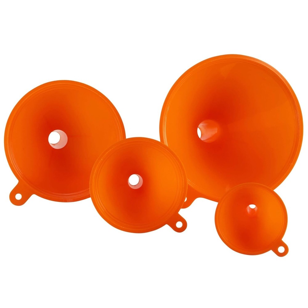 Versatile Orange Funnel Set - 4-Pack for Kitchen, Automotive, & Fluid Transfer
