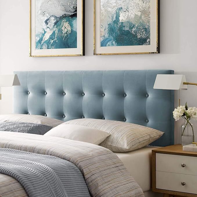 Modway Emily Queen Biscuit Tufted Performance Velvet Headboard in Light Blue