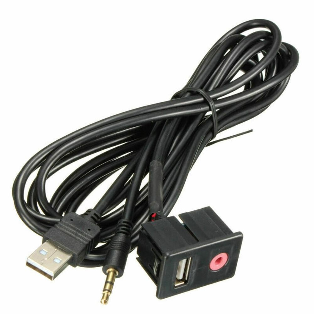 3.5mm Car Boat Audio USB AUX Adapter Dash Flush Mount Panel With 1.5M Cable E