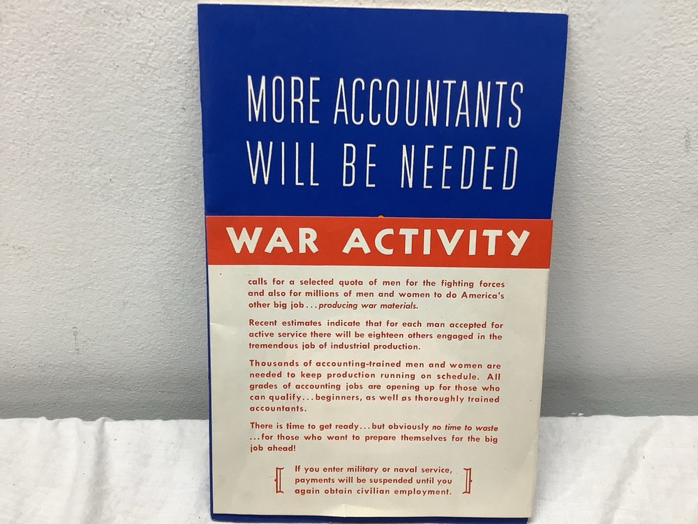 WWII 1942 War Activity Accountants Needed Brochure I.A.S. Training W/Envelope