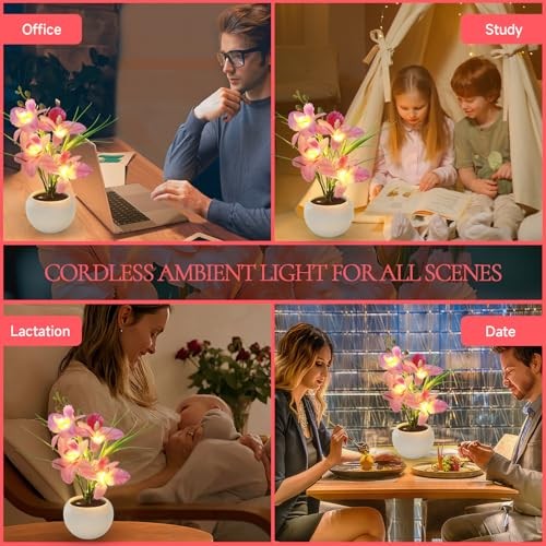 Artificial Flower Night Light, Touch Stepless Dimming USB Rechargeable Pink