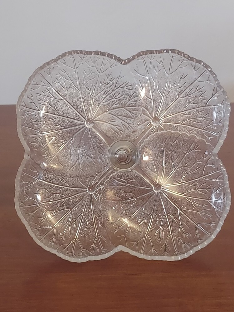 HTF EAPG Central 0763 Glass 4 LEAF Pattern Cake Dessert Plate SQUARE COMPOTE