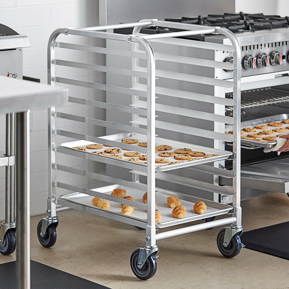 10 Pan End Load Half Height Bakery Bun Sheet Pan Speed Rack Portable w/10 Trays