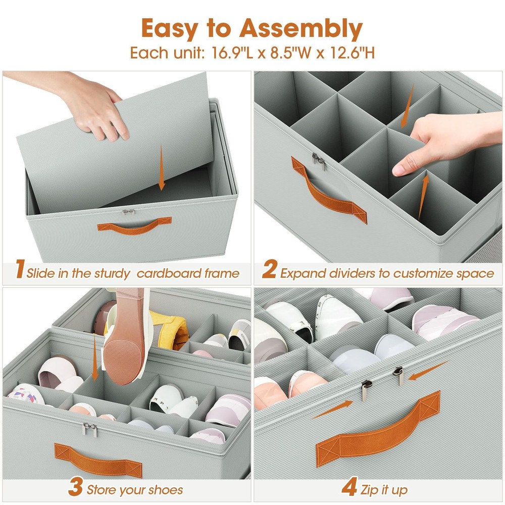 2 Pack Shoe Organizer for Closet,Foldable Shoe Storage Organizer with Adjusta...