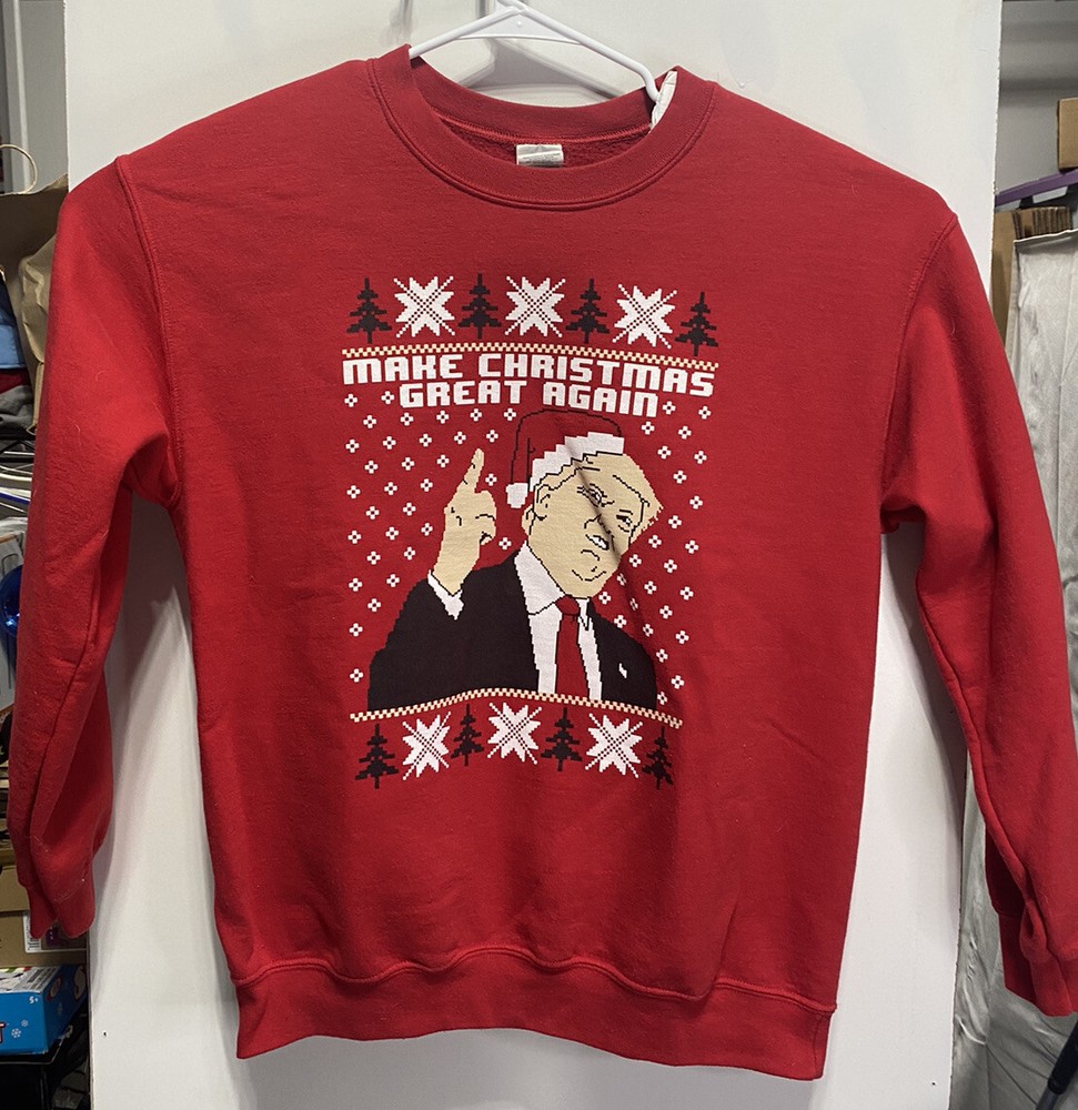 Make Christmas Great Again Donald Trump Sweatshirt Red Size Medium