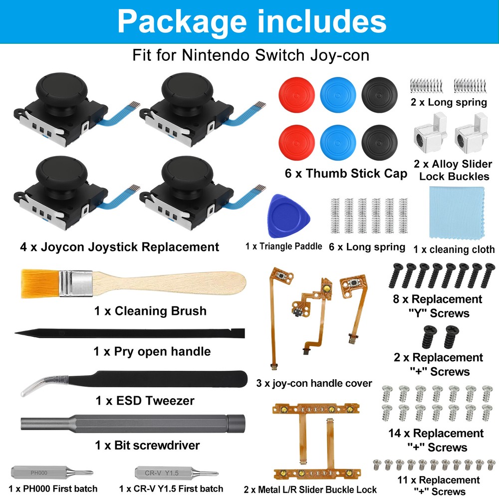 68Pcs Replacement 3D Analog Joystick Repair Tool Kit for Nintendo Switch Joy-Con