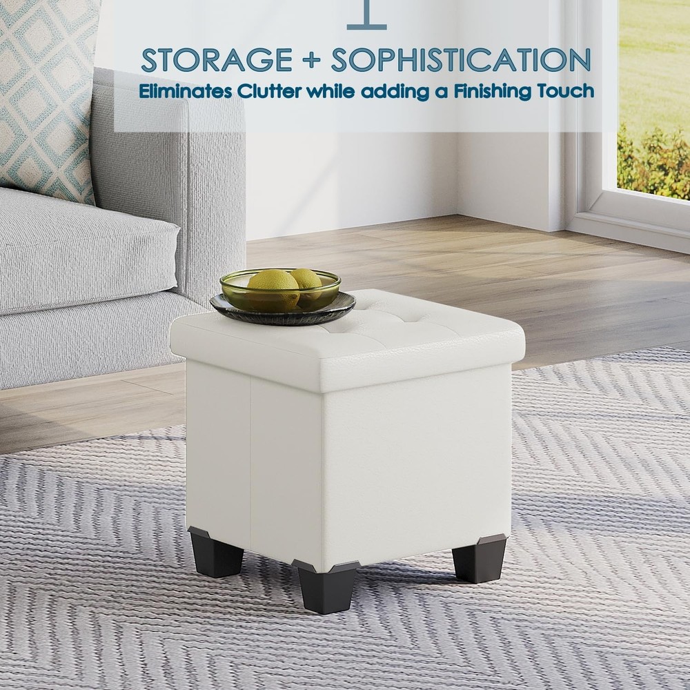 Storage Ottoman Cube with Storage Bin, 15-In Square Ottoman with Storage for ...
