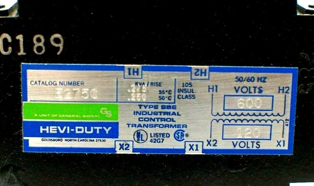 Hevi-Duty E275C Industrial Control Transformer