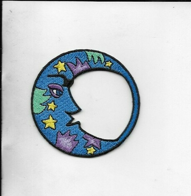 BLUE CRESCENT MOON EMBROIDERED PATCH 2 1/2"