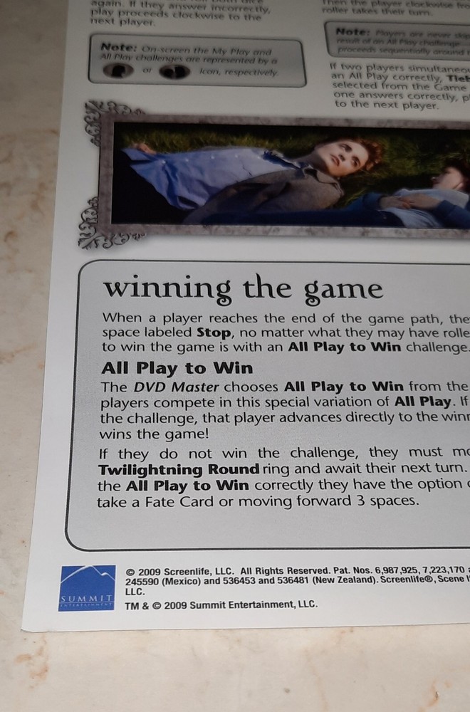 Twilight Scene It Game Replacement Piece INSTRUCTIONS