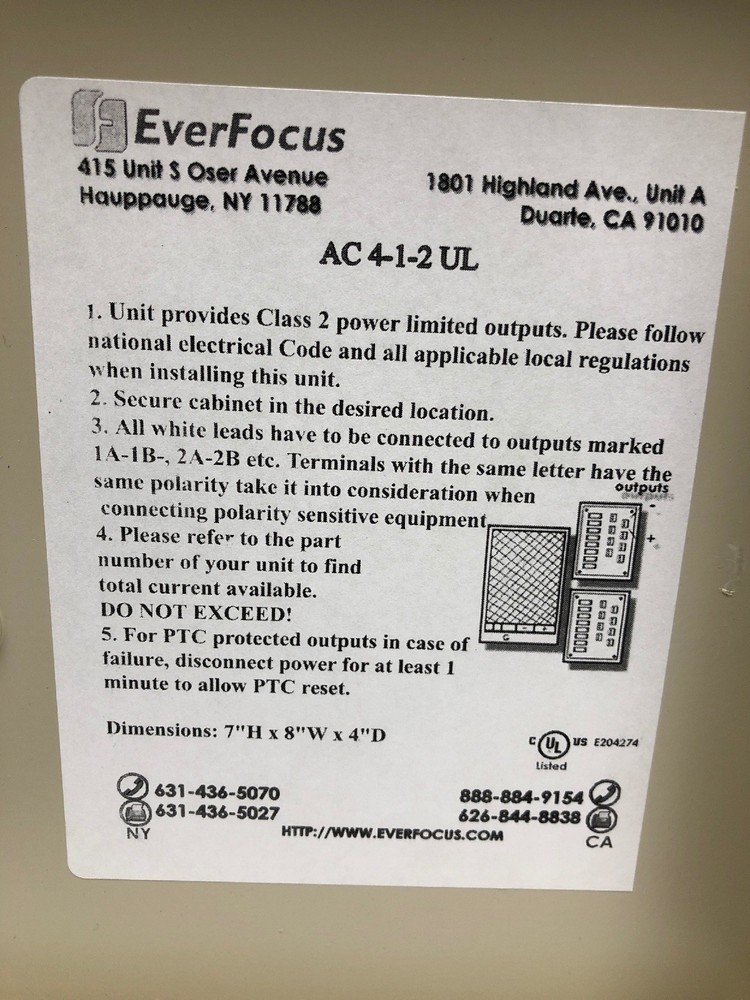 EverFocus AC4-1-2UL Power Supply Unit