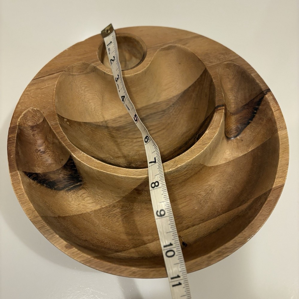 Nambe Eclipse Nut Cracker Bowl Wood (No Nutcracker) 3 Section