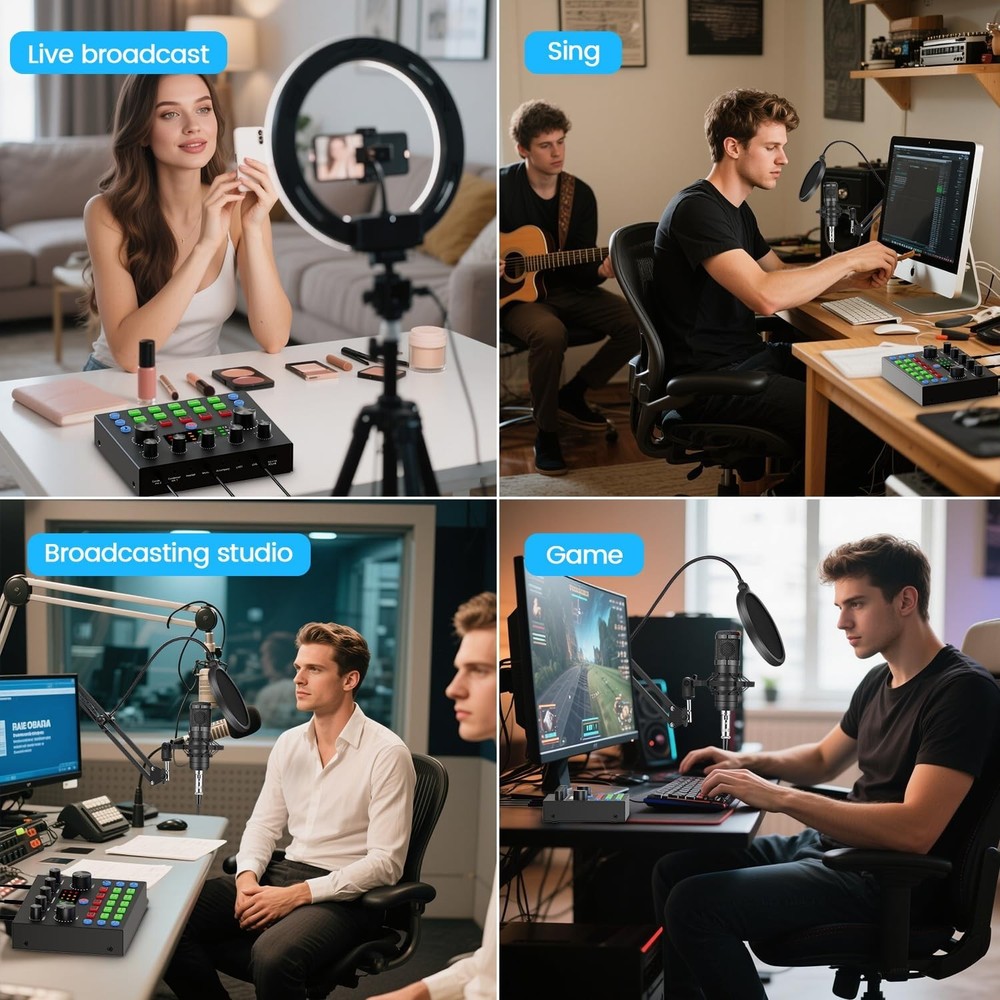 Podcast Equipment Bundle, Recording Studio Package with Podcast Microphone an...