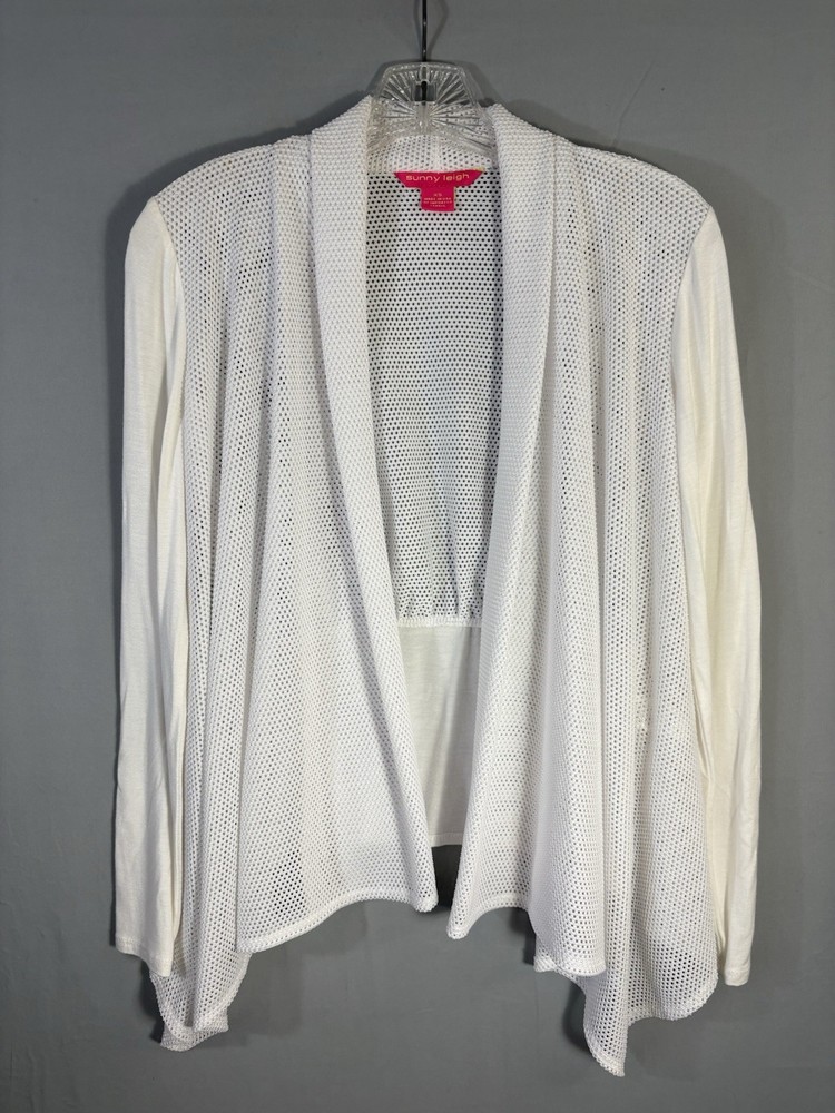 Sunny Leigh White Mesh Open Front Cardigan XS Draped Lightweight Boho Layer