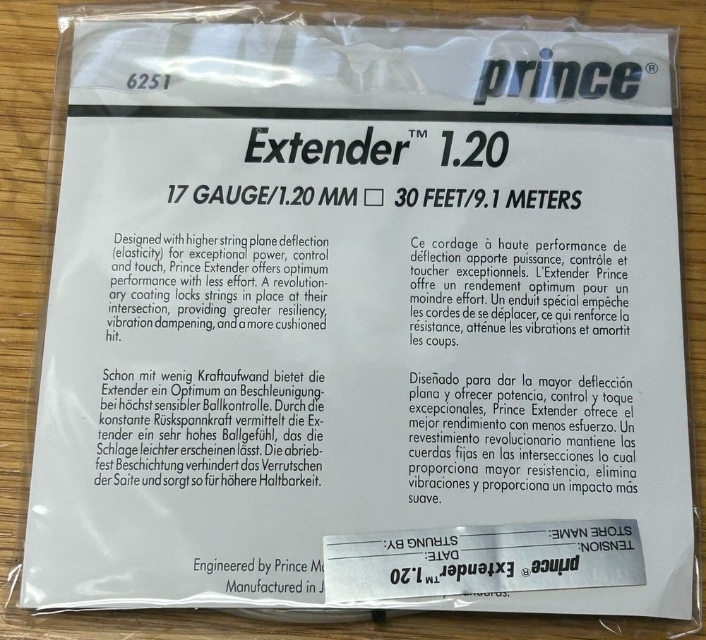 PRINCE EXTENDER SQUASH STRING 30' SET 17G / 1.20mm NEW IN PACKAGE