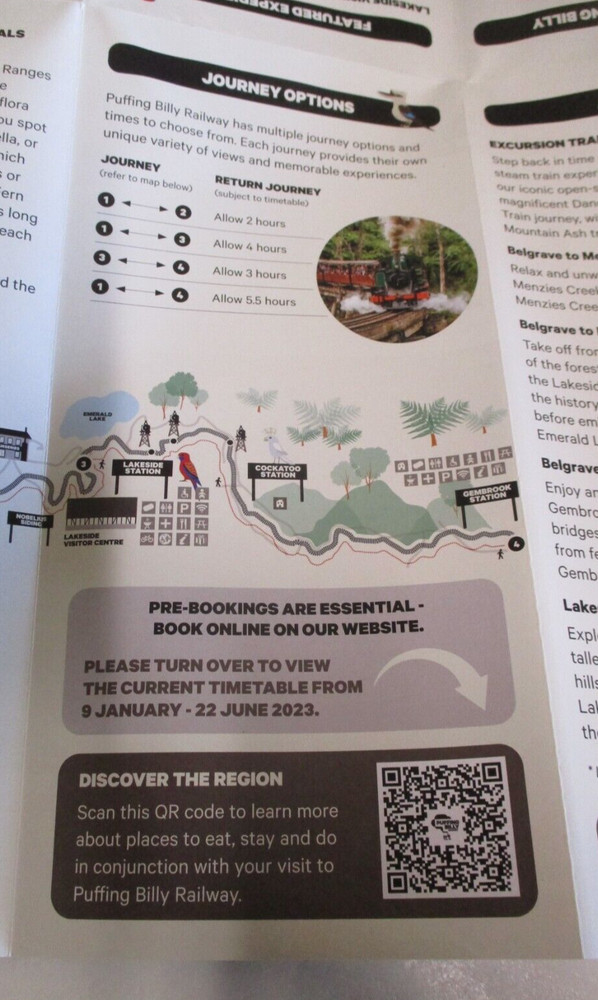 Puffing Billy Railway - 16 Panel Timetable and Guide - Steam Train - Victoria