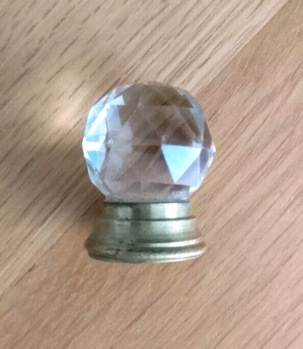 Vintage Pair Very Small Old Round Faceted Glass Pull Knobs Brass Base