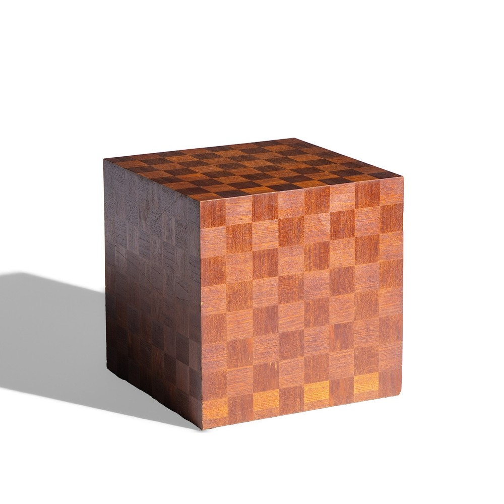 Thayer Coggin Style Mid Century Walnut Parquet Cube End Table