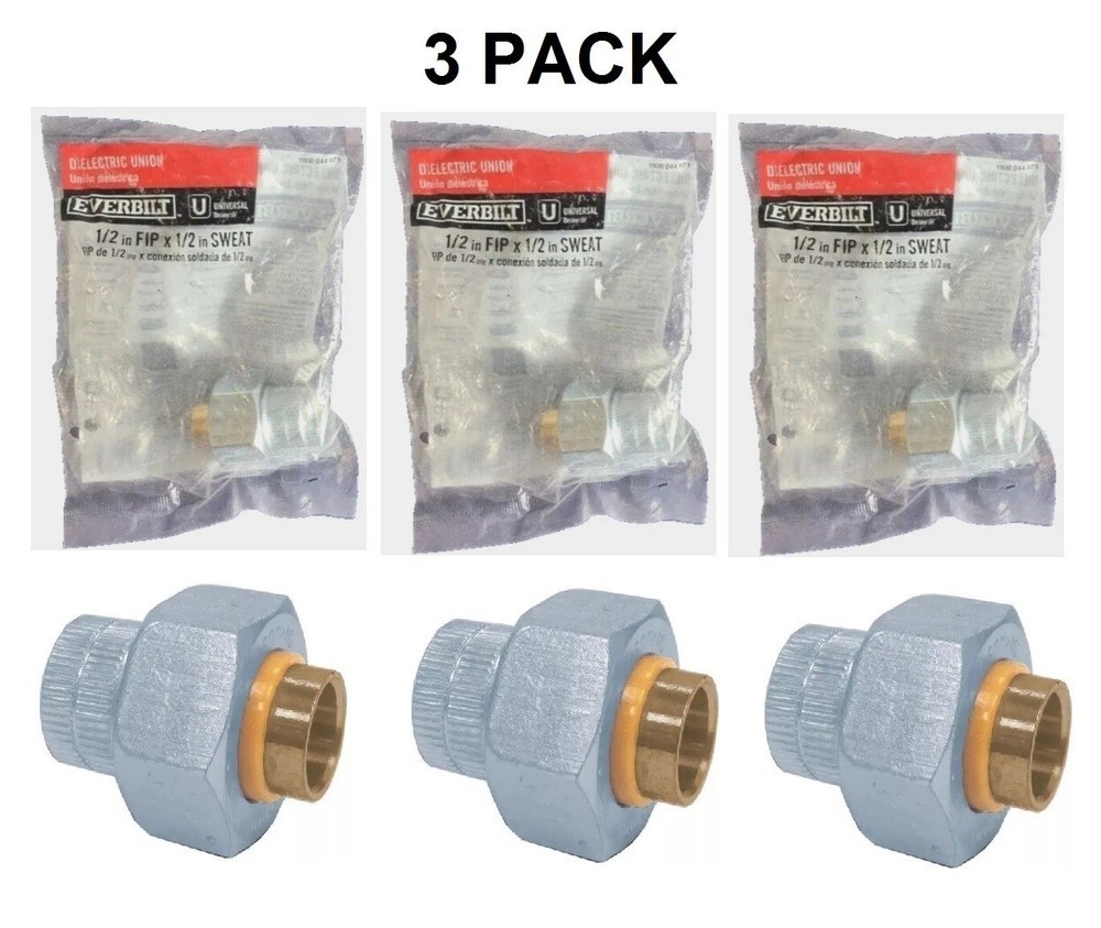 (3 PACK) Galvanized Steel Sweat Dielectric Union Everbilt 1/2" FIP X 1/2" Sweat