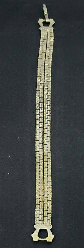 Box Chain Bracelet Gold Tone Etched Design Rectangular 2 Strands 7" Vintage