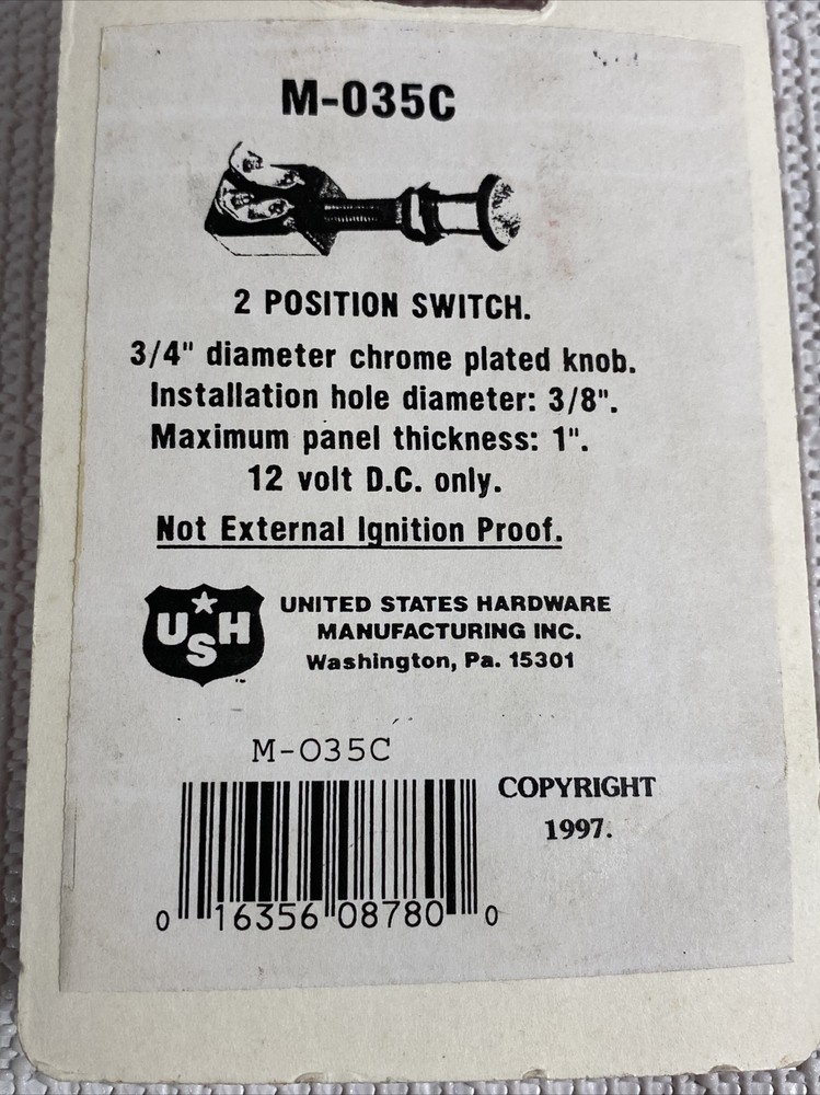 UNITED STATES M-035C Two Position Push/Pull Auto/Marine Switch CHROME Free Ship