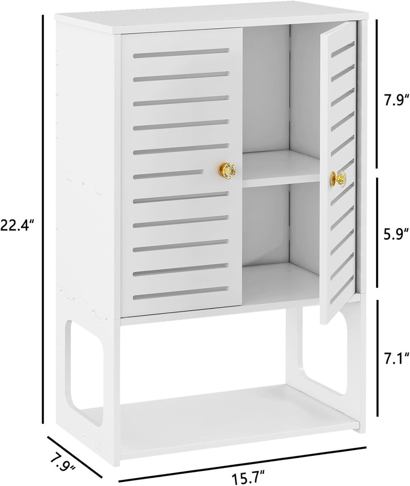 Compact 4-Tier Wall Storage Unit – White PVC Cabinet with Doors & Open Shelves