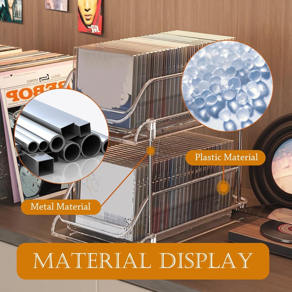 2 Tiered CD Holder Stand Plastic Storage Box DVD Display Rack Transparent