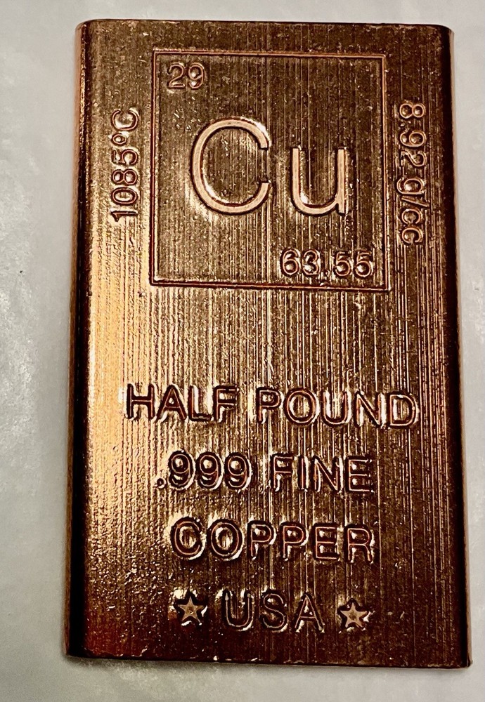 1/2 Pound lb. Copper Bar Rectangle Ingot Element Design. (NEL1047).