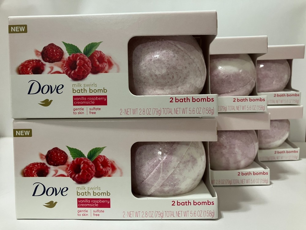 Dove Bath Bombs - Vanilla Raspberry Creamsicle - Sulfate Free 2 x 2.8oz (6-pack)