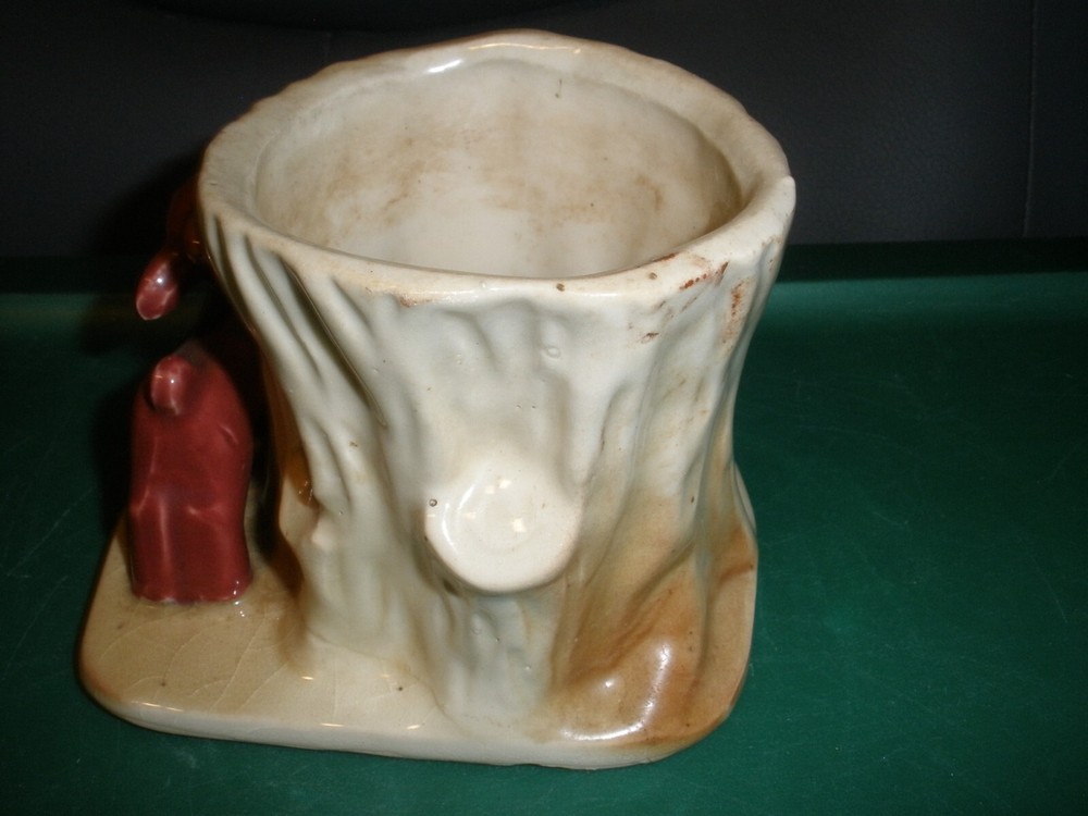 Vintage Ceramic Deer at Tree Stump Planter 3.5"x4"x3.5" EUC