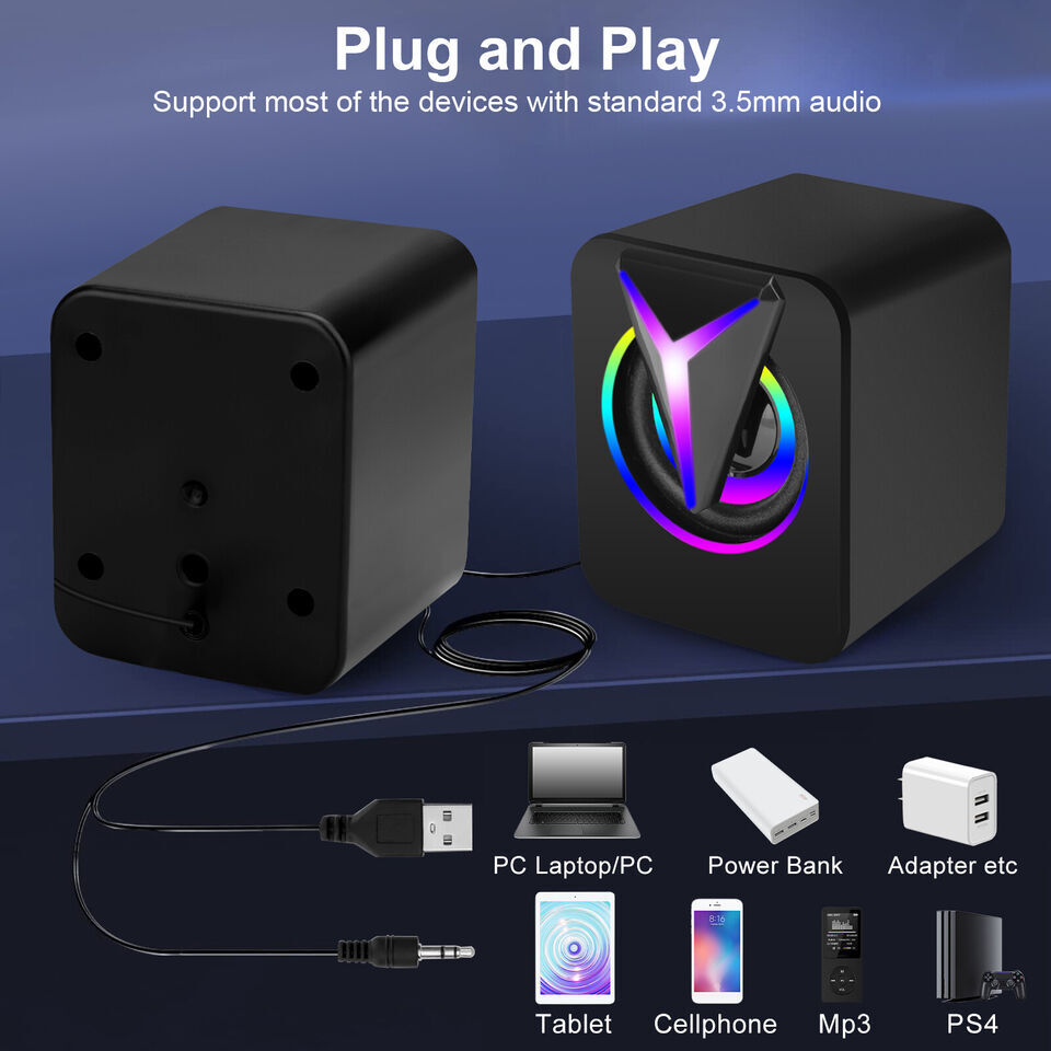 RGB LED Active Mini Computer Speakers USB Powered Stereo for PC Laptop Mac