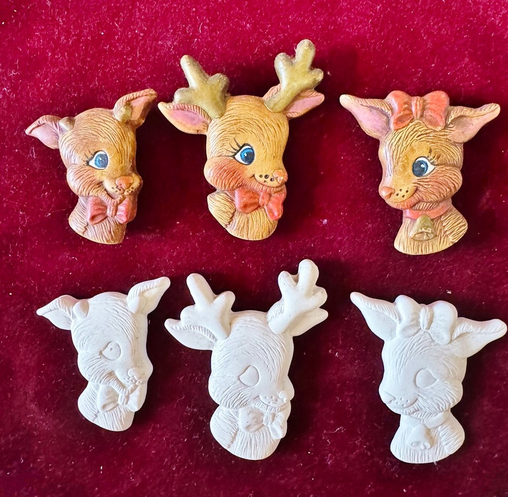 3 pc Unpainted Ceramic Christmas Reindeer for Magnets or Deco Application