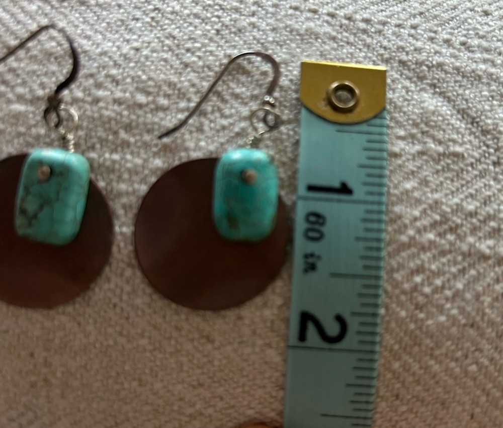 Turquoise & Circular Copper Background Earrings