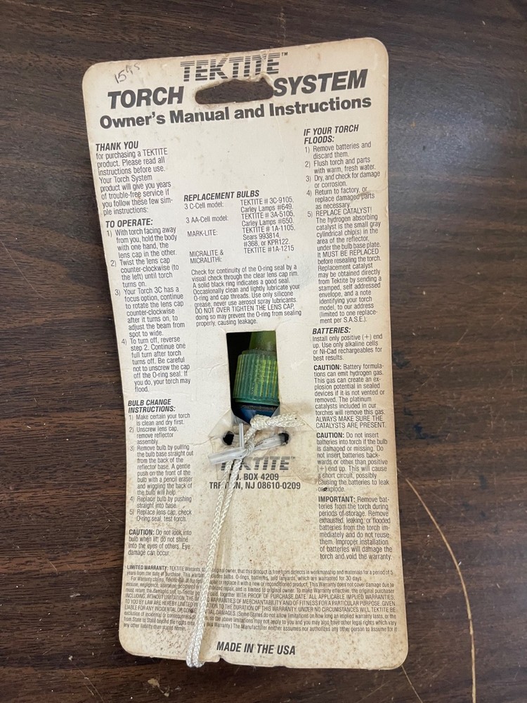 TEKTITE Mark Lite Diving Lightstick Blue Handle UNTESTED