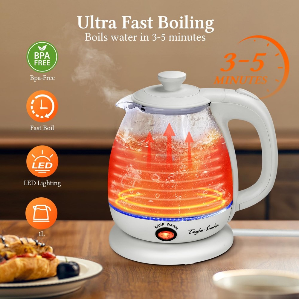 Electric Kettle with Tea Infuser, 1L Small Electric Tea Kettle with Keep Warm...