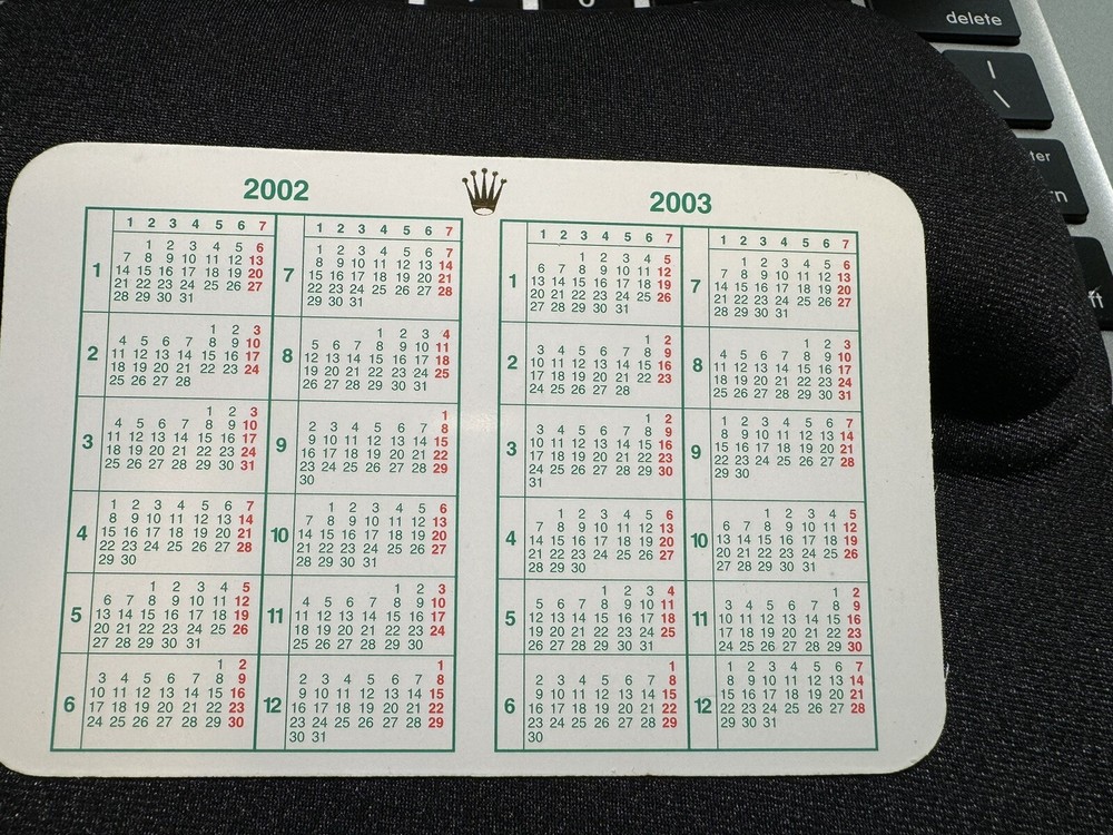 Authentic Rolex calendar card 2002 - 2003